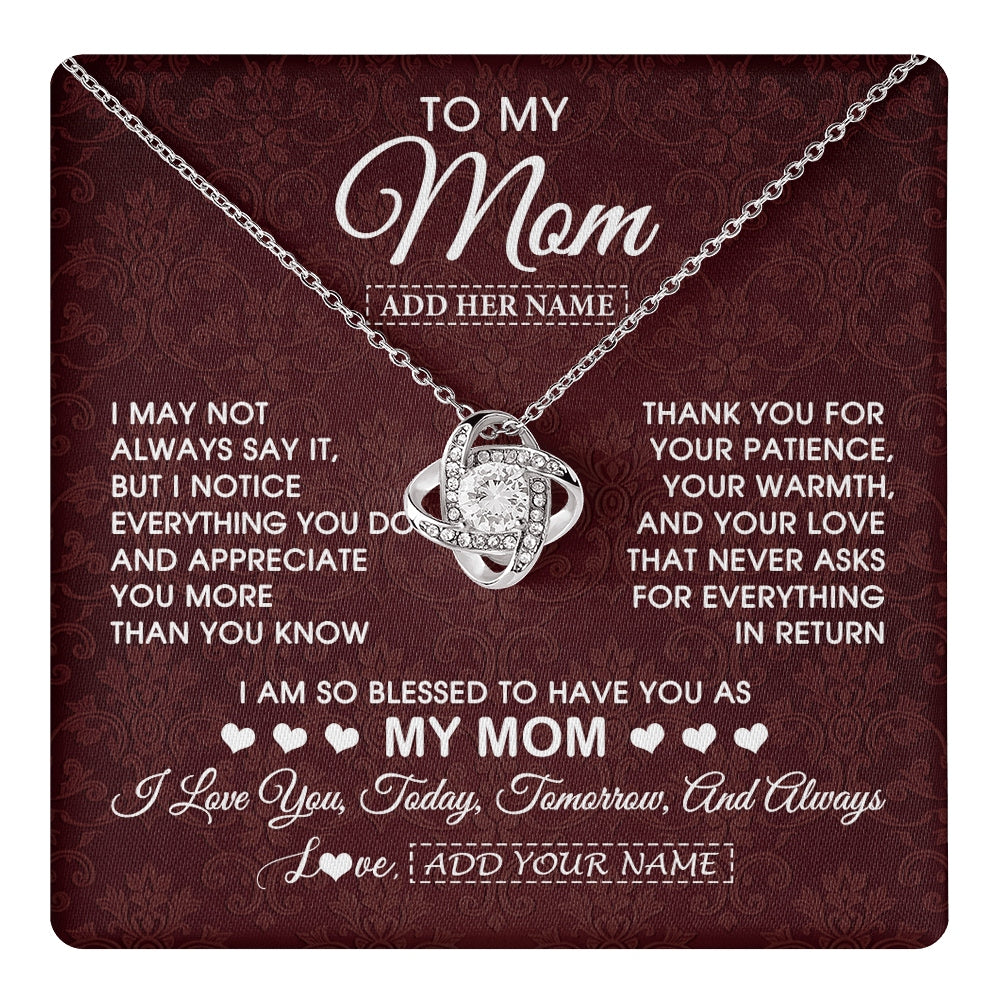 Love Knot Necklace 14K White Gold Finish | 1 | Personalized To My Mom Gifts From Daughter Son Necklace Meaningful Jewelry Pendant Gifts For Mom Mothers Day Birthday Christmas Custom Gift Box Message Card | https://teecentury.
