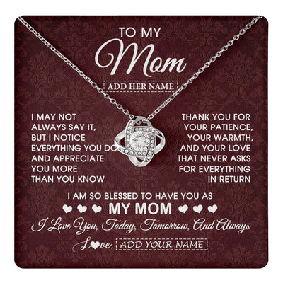 Love Knot Necklace 14K White Gold Finish | 1 | Personalized To My Mom Gifts From Daughter Son Necklace Meaningful Jewelry Pendant Gifts For Mom Mothers Day Birthday Christmas Custom Gift Box Message Card | https://teecentury.