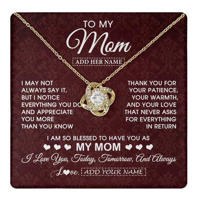 Love Knot Necklace 18K Yellow Gold Finish | 1 | Personalized To My Mom Gifts From Daughter Son Necklace Meaningful Jewelry Pendant Gifts For Mom Mothers Day Birthday Christmas Custom Gift Box Message Card | https://teecentury.