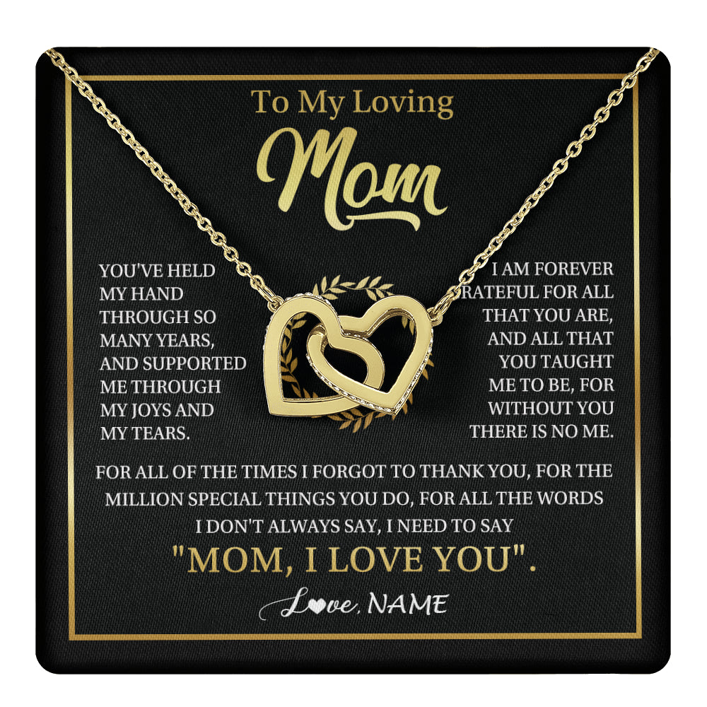 Interlocking Hearts Necklace 18K Yellow Gold Finish | 1 | Personalized To My Mom Gifts Necklace From Daughter Son Grateful Thank You Mom Birthday Gifts Mothers Day Jewelry Christmas Customized Gift Box Message Card | teecentury