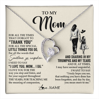 Forever Love Necklace 14K White Gold Finish | 1 | Personalized To My Mom Necklace From Daughter For All The Times That I Forgot To Thank You Mom Birthday Mothers Day Christmas Customized Gift Box Message Card | teecentury