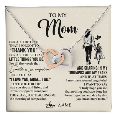 Interlocking Hearts Necklace Stainless Steel & Rose Gold Finish | 1 | Personalized To My Mom Necklace From Daughter For All The Times That I Forgot To Thank You Mom Birthday Mothers Day Christmas Customized Gift Box Message Card | teecentury