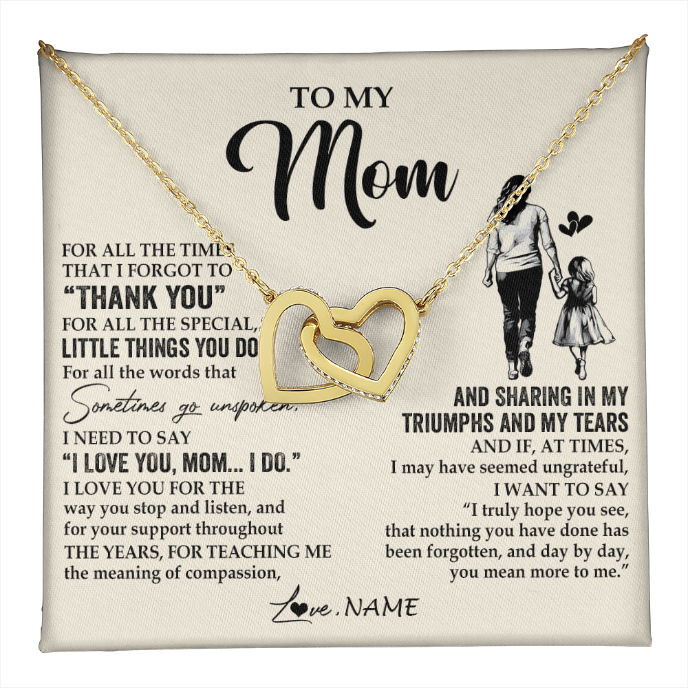 Interlocking Hearts Necklace 18K Yellow Gold Finish | 1 | Personalized To My Mom Necklace From Daughter For All The Times That I Forgot To Thank You Mom Birthday Mothers Day Christmas Customized Gift Box Message Card | teecentury