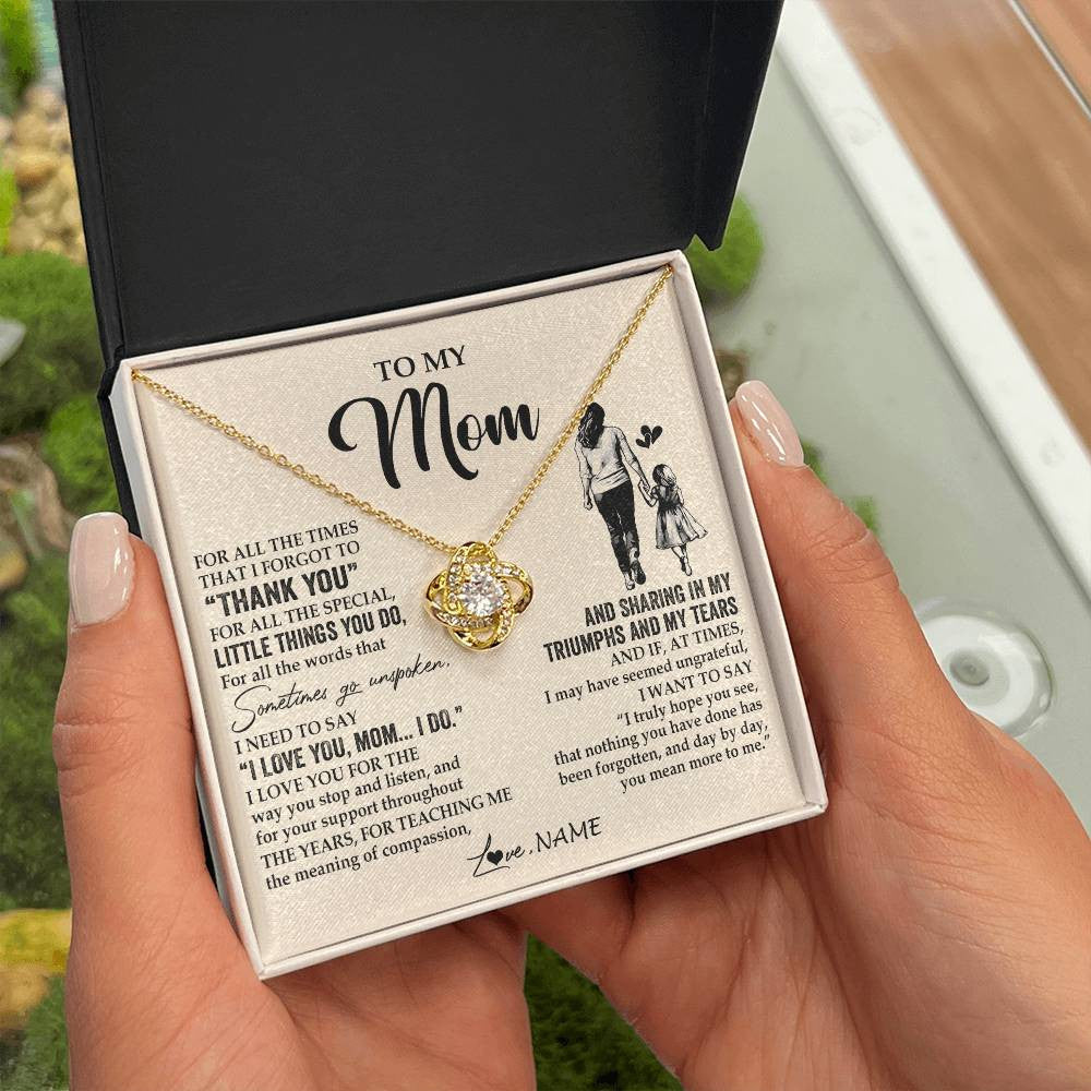 Love Knot Necklace 18K Yellow Gold Finish | 2 | Personalized To My Mom Necklace From Daughter For All The Times That I Forgot To Thank You Mom Birthday Mothers Day Christmas Customized Gift Box Message Card | teecentury