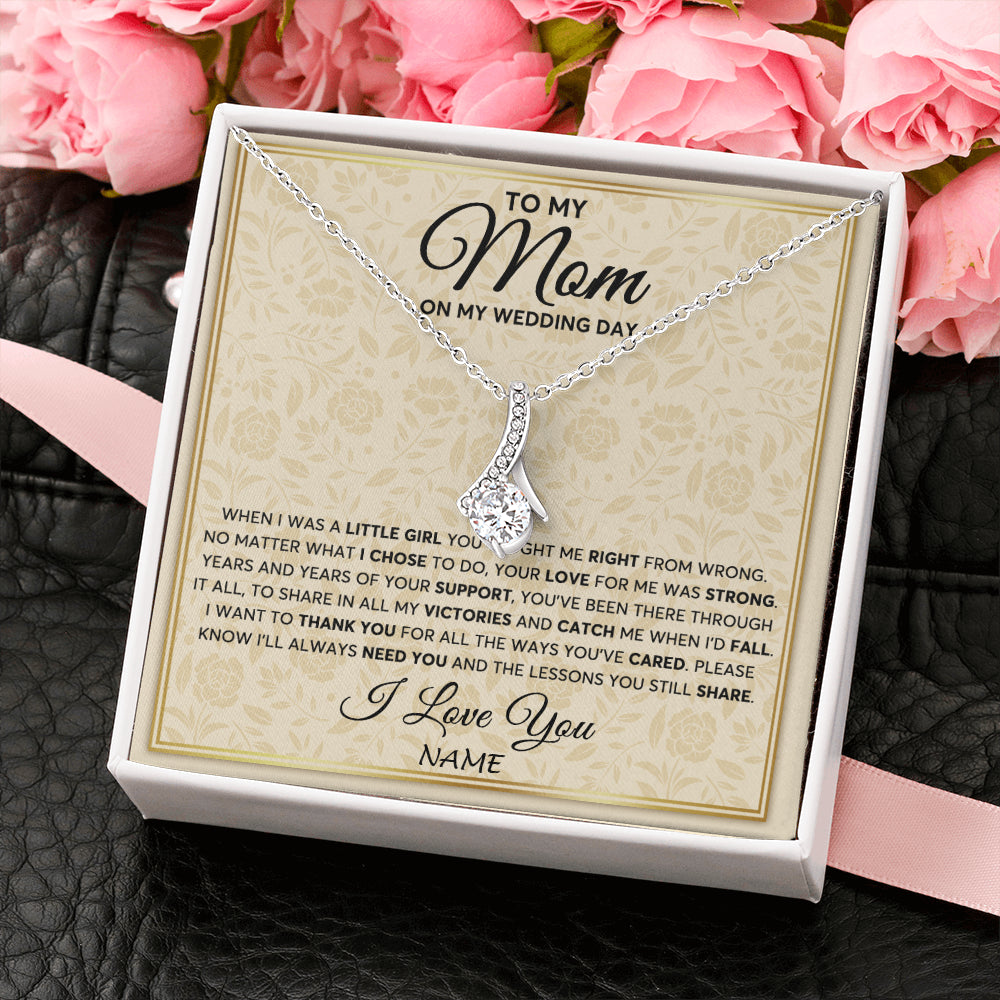 Alluring Beauty Necklace 14K White Gold Finish | 2 | Personalized To My Mom Necklace From Daughter Mother Of The Bride I Will Always Need You Mom On Wedding Day Customized Gift Box Message Card | teecentury
