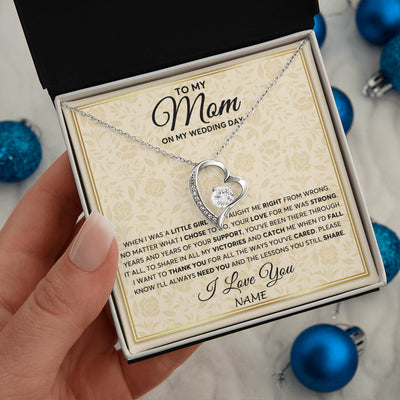 Forever Love Necklace 14K White Gold Finish | 2 | Personalized To My Mom Necklace From Daughter Mother Of The Bride I Will Always Need You Mom On Wedding Day Customized Gift Box Message Card | teecentury