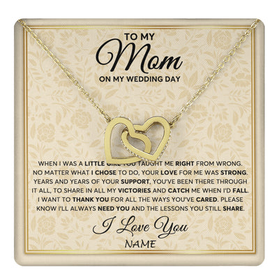 Interlocking Hearts Necklace 18K Yellow Gold Finish | 1 | Personalized To My Mom Necklace From Daughter Mother Of The Bride I Will Always Need You Mom On Wedding Day Customized Gift Box Message Card | teecentury