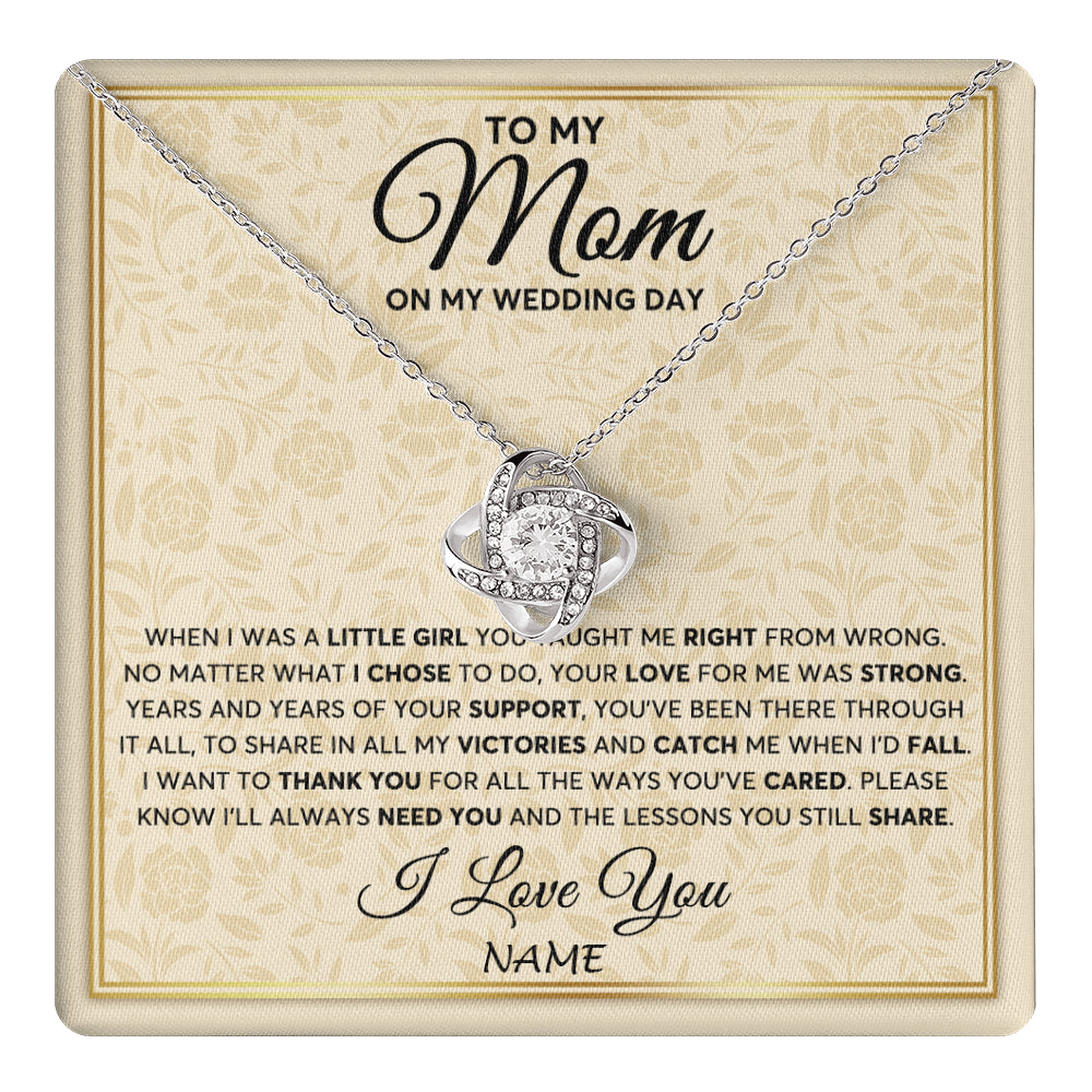 Love Knot Necklace 14K White Gold Finish | 1 | Personalized To My Mom Necklace From Daughter Mother Of The Bride I Will Always Need You Mom On Wedding Day Customized Gift Box Message Card | teecentury