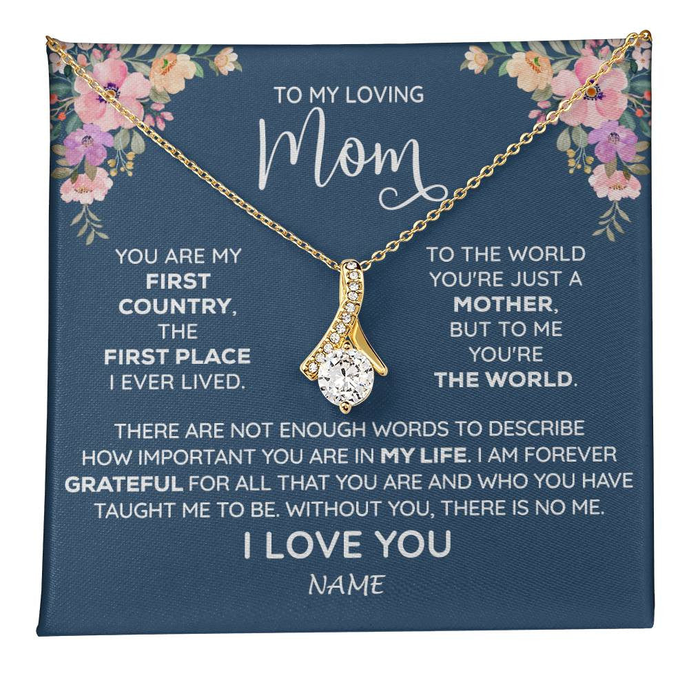 Alluring Beauty Necklace 18K Yellow Gold Finish | 1 | Personalized To My Mom Necklace From Daughter Son I Am Forever Grateful Mom Birthday Mothers Day Christmas Pendant Jewelry Customized Gift Box Message Card | teecentury