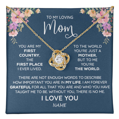 Love Knot Necklace 18K Yellow Gold Finish | 1 | Personalized To My Mom Necklace From Daughter Son I Am Forever Grateful Mom Birthday Mothers Day Christmas Pendant Jewelry Customized Gift Box Message Card | teecentury
