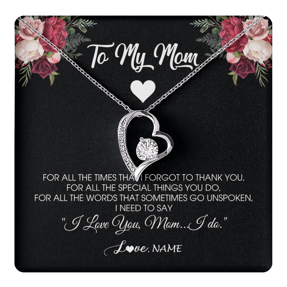 Forever Love Necklace 14K White Gold Finish | 1 | Personalized To My Mom Necklace From Daughter Son I Need To Say I Love You Mom Jewelry Birthday Mothers Day Christmas Customized Message Card | teecentury