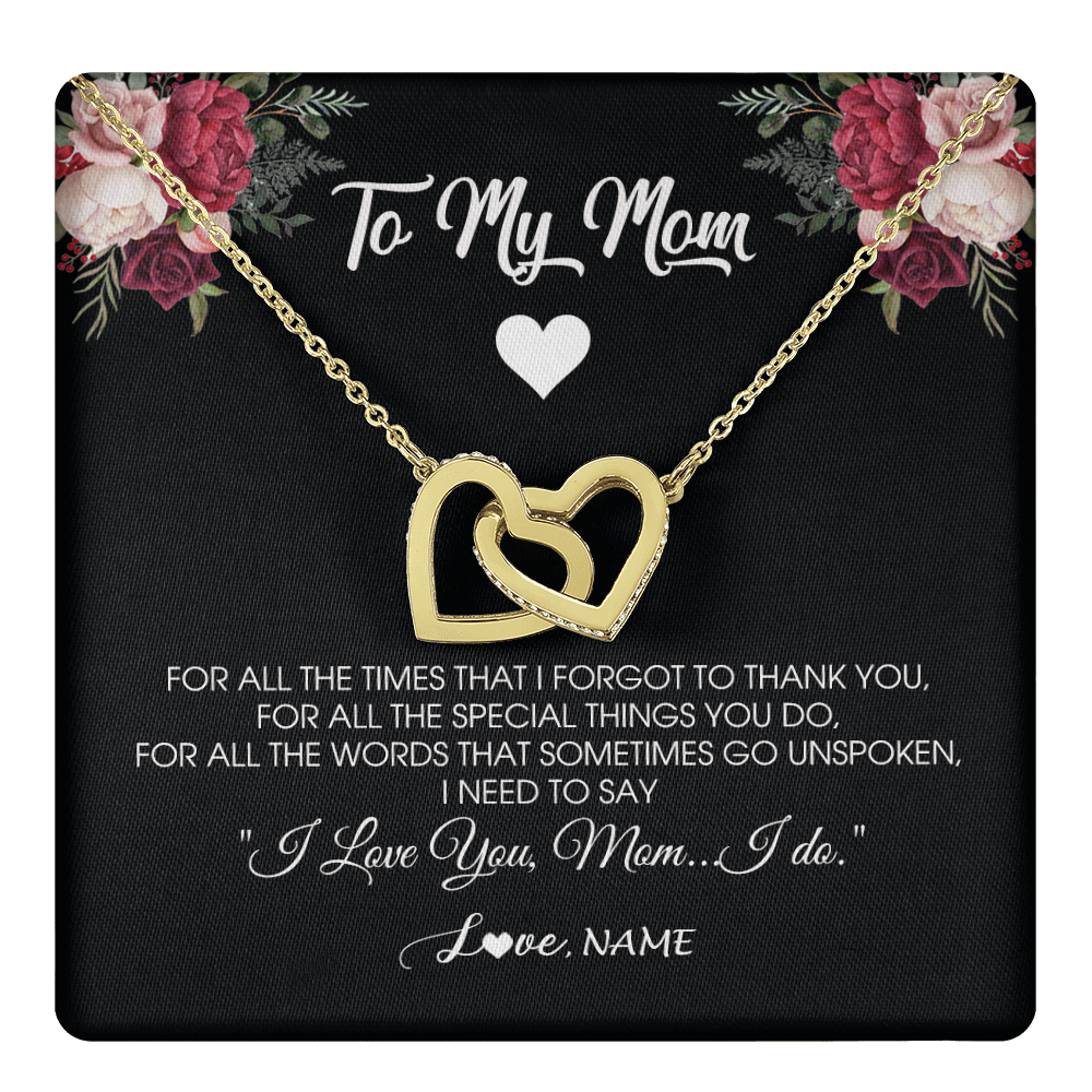 Interlocking Hearts Necklace 18K Yellow Gold Finish | 1 | Personalized To My Mom Necklace From Daughter Son I Need To Say I Love You Mom Jewelry Birthday Mothers Day Christmas Customized Message Card | teecentury