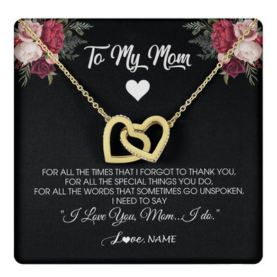 Interlocking Hearts Necklace 18K Yellow Gold Finish | 1 | Personalized To My Mom Necklace From Daughter Son I Need To Say I Love You Mom Jewelry Birthday Mothers Day Christmas Customized Message Card | teecentury