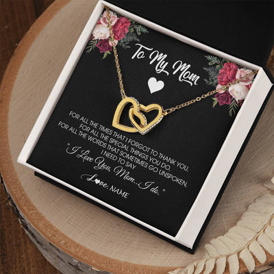 Interlocking Hearts Necklace 18K Yellow Gold Finish | Personalized To My Mom Necklace From Daughter Son I Need To Say I Love You Mom Jewelry Birthday Mothers Day Christmas Customized Message Card | teecentury