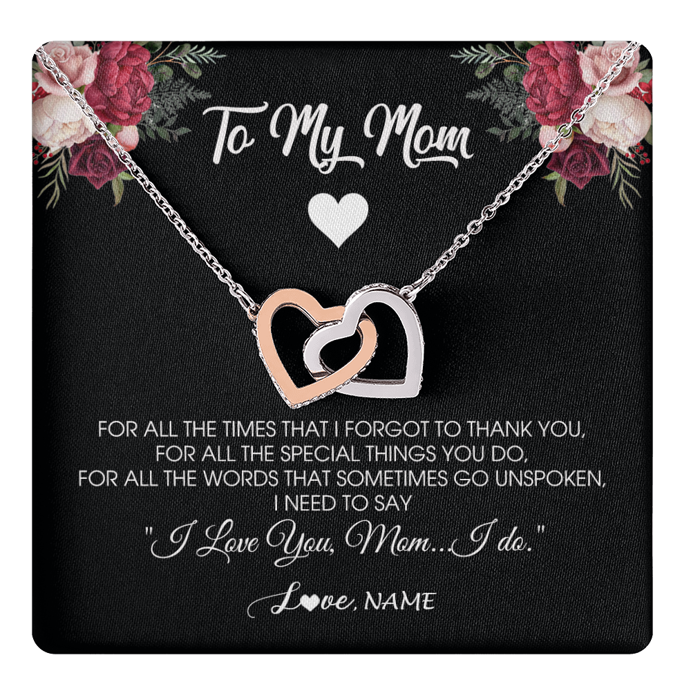 Interlocking Hearts Necklace Stainless Steel & Rose Gold Finish | 1 | Personalized To My Mom Necklace From Daughter Son I Need To Say I Love You Mom Jewelry Birthday Mothers Day Christmas Customized Message Card | teecentury