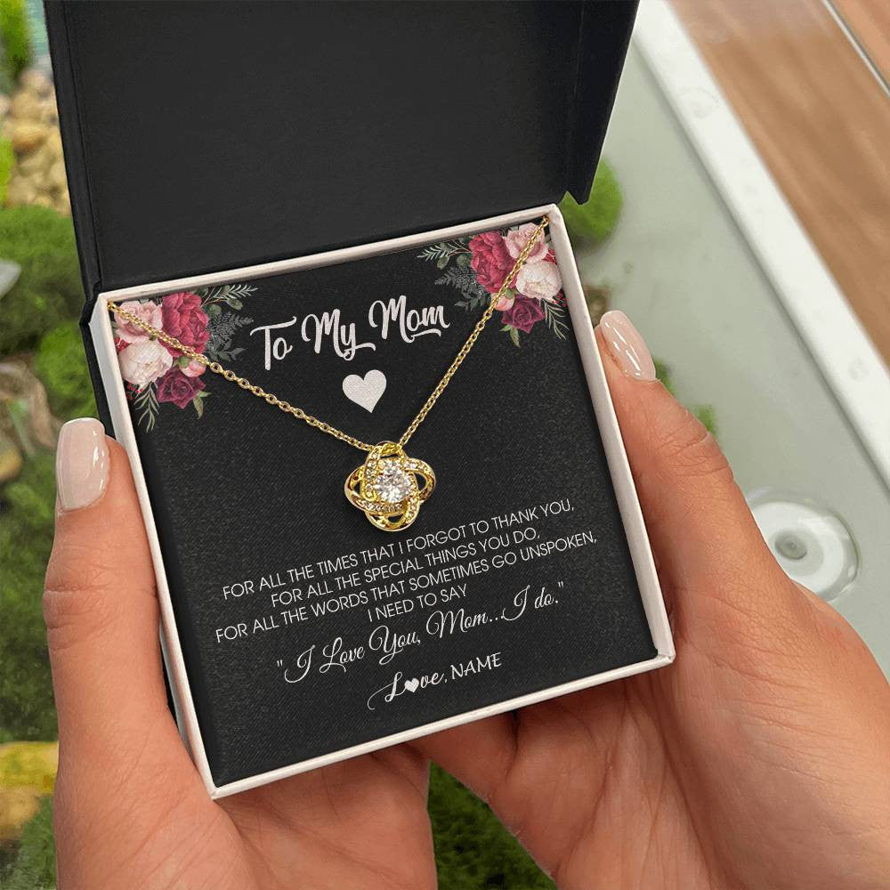 Love Knot Necklace 18K Yellow Gold Finish | Personalized To My Mom Necklace From Daughter Son I Need To Say I Love You Mom Jewelry Birthday Mothers Day Christmas Customized Message Card | teecentury