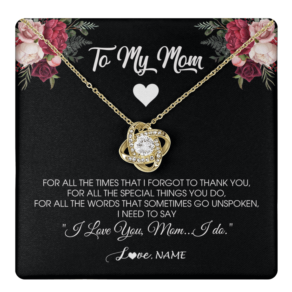 Love Knot Necklace 18K Yellow Gold Finish | 1 | Personalized To My Mom Necklace From Daughter Son I Need To Say I Love You Mom Jewelry Birthday Mothers Day Christmas Customized Message Card | teecentury