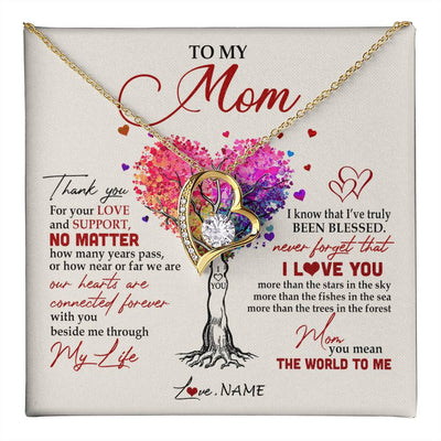 Forever Love Necklace 18K Yellow Gold Finish | 1 | Personalized To My Mom Necklace From Daughter Son Never Forget That I Love You You Mean The World Mom Birthday Mothers Day Christmas Customized Gift Box Message Card | teecentury