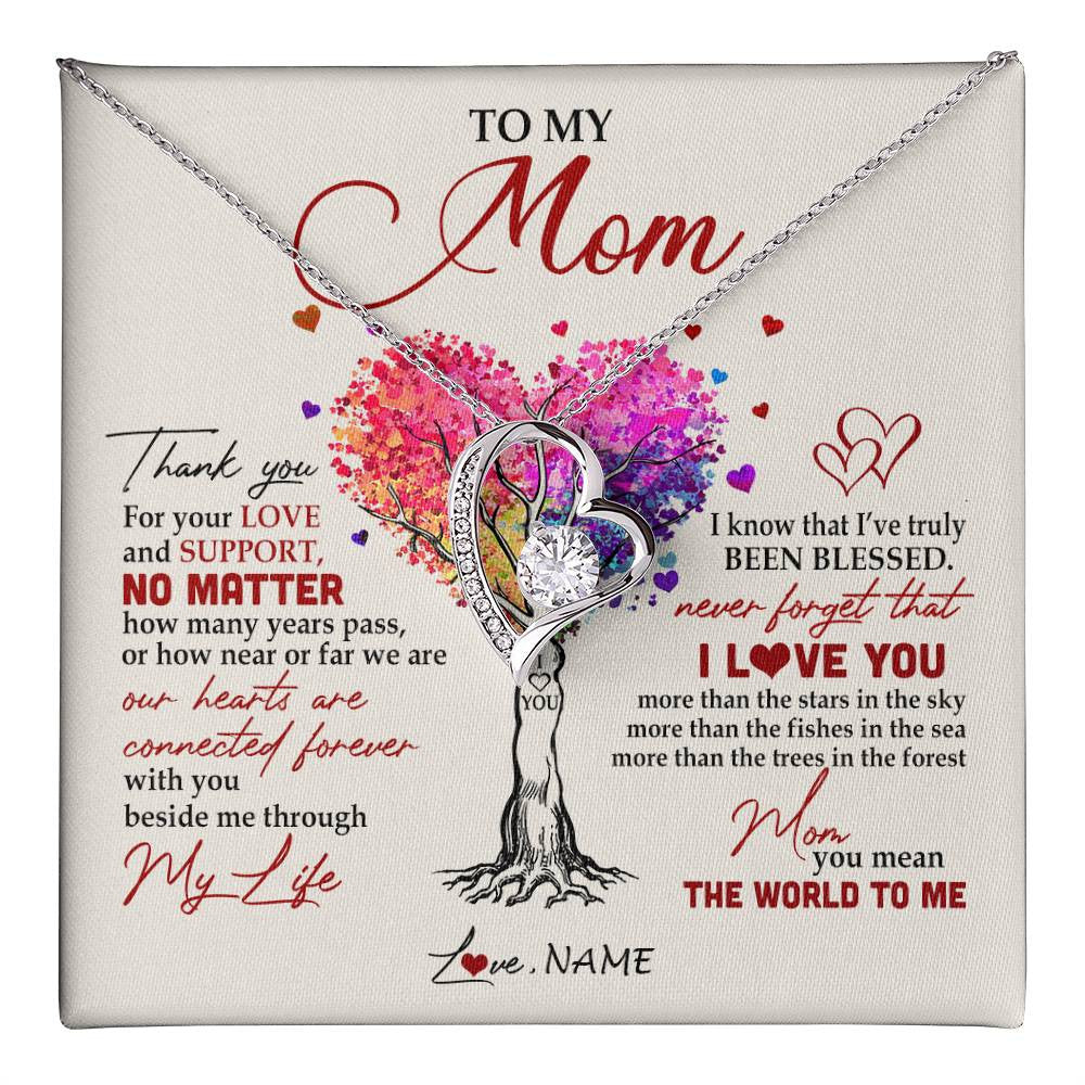 Forever Love Necklace 14K White Gold Finish | 1 | Personalized To My Mom Necklace From Daughter Son Never Forget That I Love You You Mean The World Mom Birthday Mothers Day Christmas Customized Gift Box Message Card | teecentury