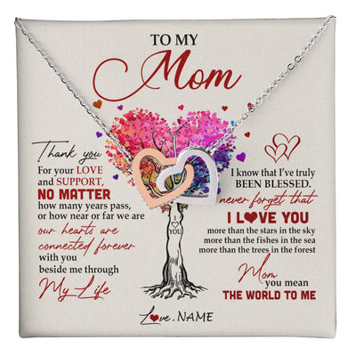 Interlocking Hearts Necklace Stainless Steel & Rose Gold Finish | 1 | Personalized To My Mom Necklace From Daughter Son Never Forget That I Love You You Mean The World Mom Birthday Mothers Day Christmas Customized Gift Box Message Card | teecentury