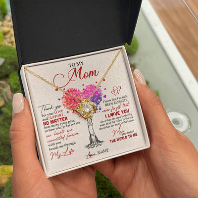 Love Knot Necklace 18K Yellow Gold Finish | 2 | Personalized To My Mom Necklace From Daughter Son Never Forget That I Love You You Mean The World Mom Birthday Mothers Day Christmas Customized Gift Box Message Card | teecentury