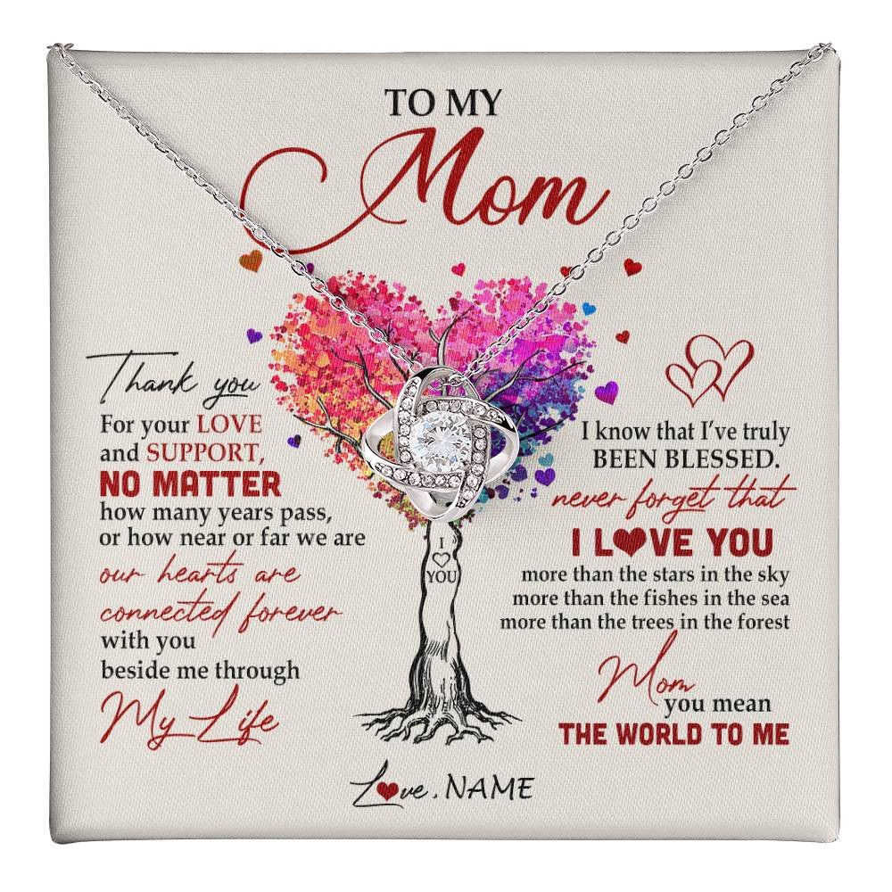 Love Knot Necklace 14K White Gold Finish | 1 | Personalized To My Mom Necklace From Daughter Son Never Forget That I Love You You Mean The World Mom Birthday Mothers Day Christmas Customized Gift Box Message Card | teecentury