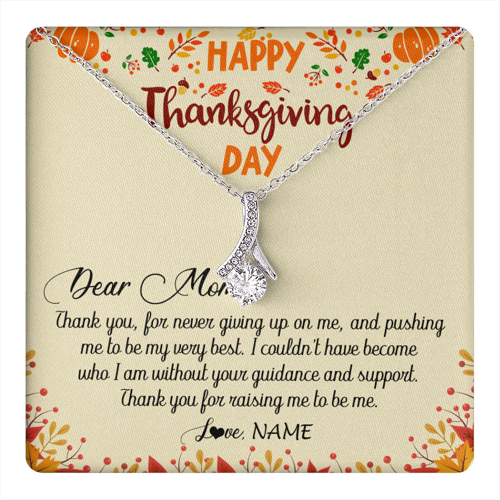 Alluring Beauty Necklace 14K White Gold Finish | 1 | Personalized To My Mom Necklace From Daughter Son Thank You For Raising Me Happy Thanksgiving Day Pendant Jewelry Customized Gift Box Message Card | teecentury