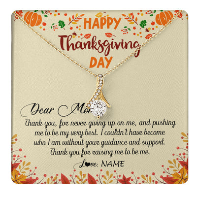 Alluring Beauty Necklace 18K Yellow Gold Finish | 1 | Personalized To My Mom Necklace From Daughter Son Thank You For Raising Me Happy Thanksgiving Day Pendant Jewelry Customized Gift Box Message Card | teecentury