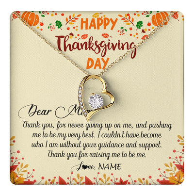 Forever Love Necklace 18K Yellow Gold Finish | 1 | Personalized To My Mom Necklace From Daughter Son Thank You For Raising Me Happy Thanksgiving Day Pendant Jewelry Customized Gift Box Message Card | teecentury