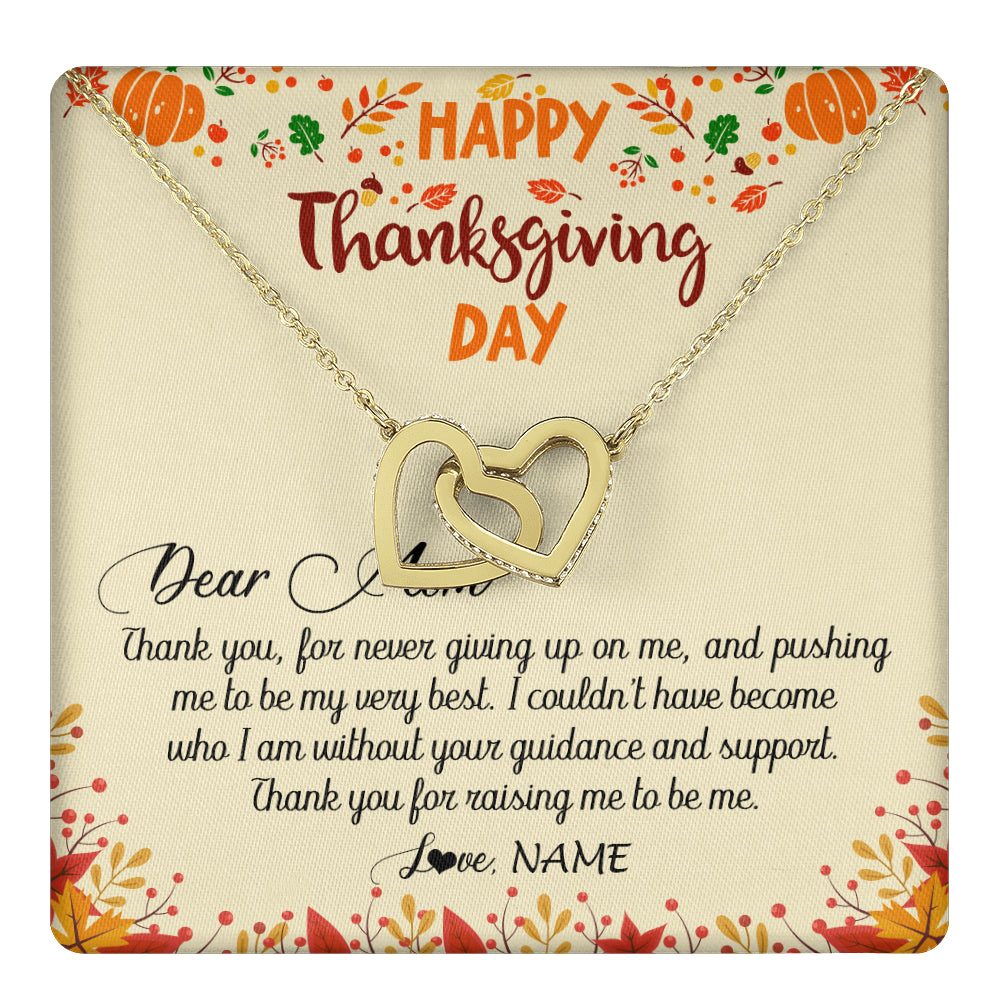 Interlocking Hearts Necklace 18K Yellow Gold Finish | 1 | Personalized To My Mom Necklace From Daughter Son Thank You For Raising Me Happy Thanksgiving Day Pendant Jewelry Customized Gift Box Message Card | teecentury
