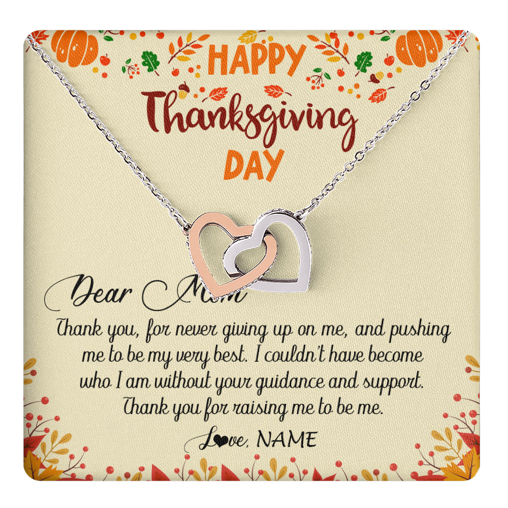 Interlocking Hearts Necklace Stainless Steel & Rose Gold Finish | 1 | Personalized To My Mom Necklace From Daughter Son Thank You For Raising Me Happy Thanksgiving Day Pendant Jewelry Customized Gift Box Message Card | teecentury