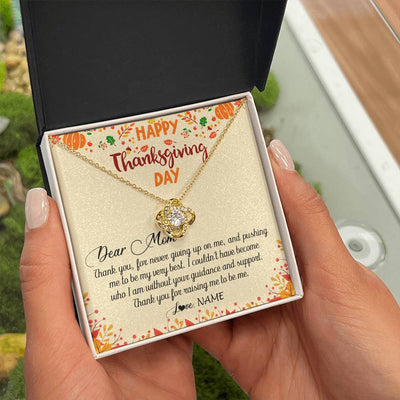 Love Knot Necklace 18K Yellow Gold Finish | 2 | Personalized To My Mom Necklace From Daughter Son Thank You For Raising Me Happy Thanksgiving Day Pendant Jewelry Customized Gift Box Message Card | teecentury