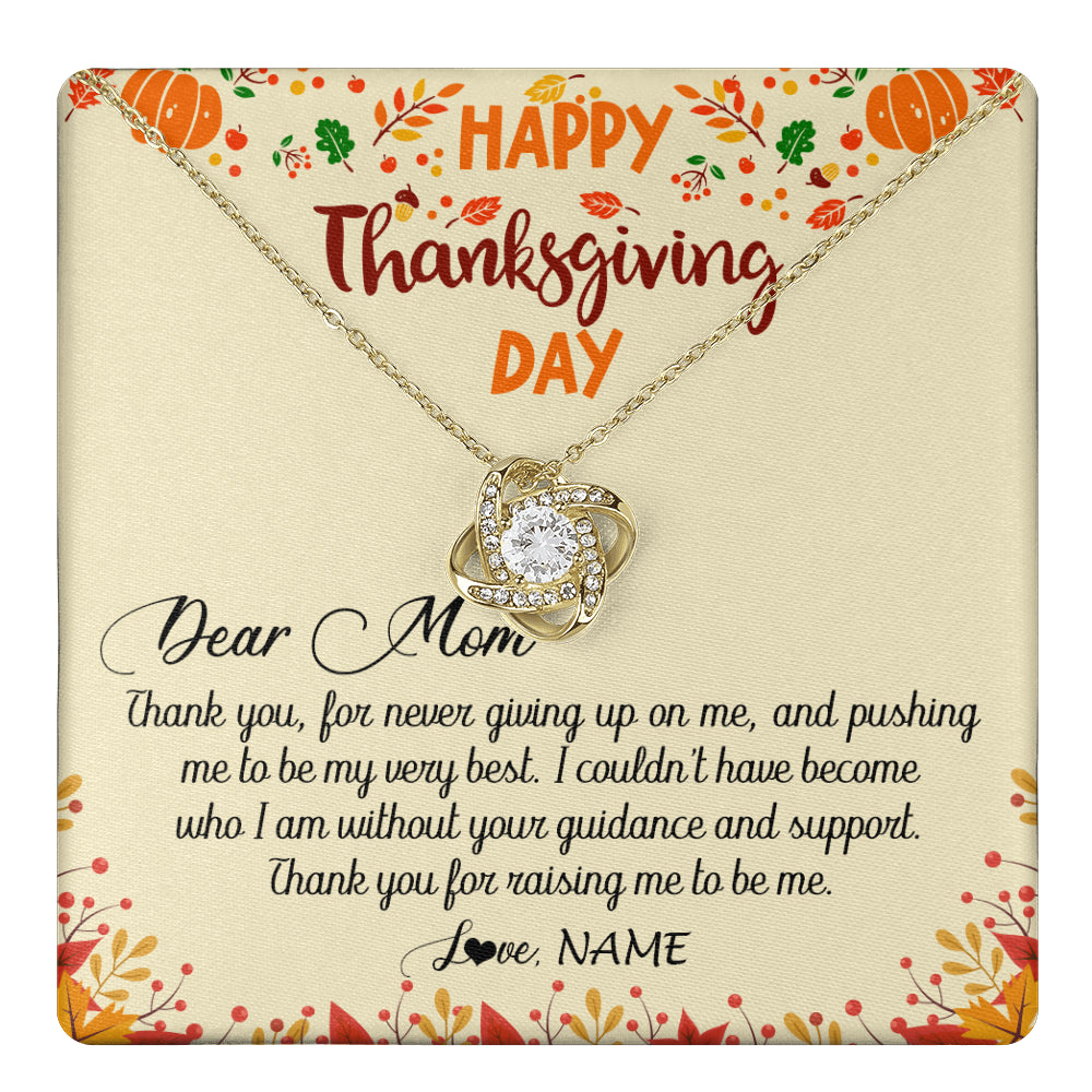 Love Knot Necklace 18K Yellow Gold Finish | 1 | Personalized To My Mom Necklace From Daughter Son Thank You For Raising Me Happy Thanksgiving Day Pendant Jewelry Customized Gift Box Message Card | teecentury