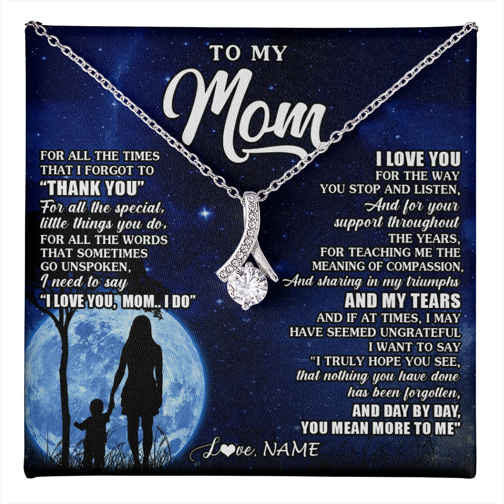 Alluring Beauty Necklace 14K White Gold Finish | 1 | Personalized To My Mom Necklace From Daughter Son Thank You Grateful Love Mom Birthday Mothers Day Thanksgiving Christmas Customized Gift Box Message Card | teecentury