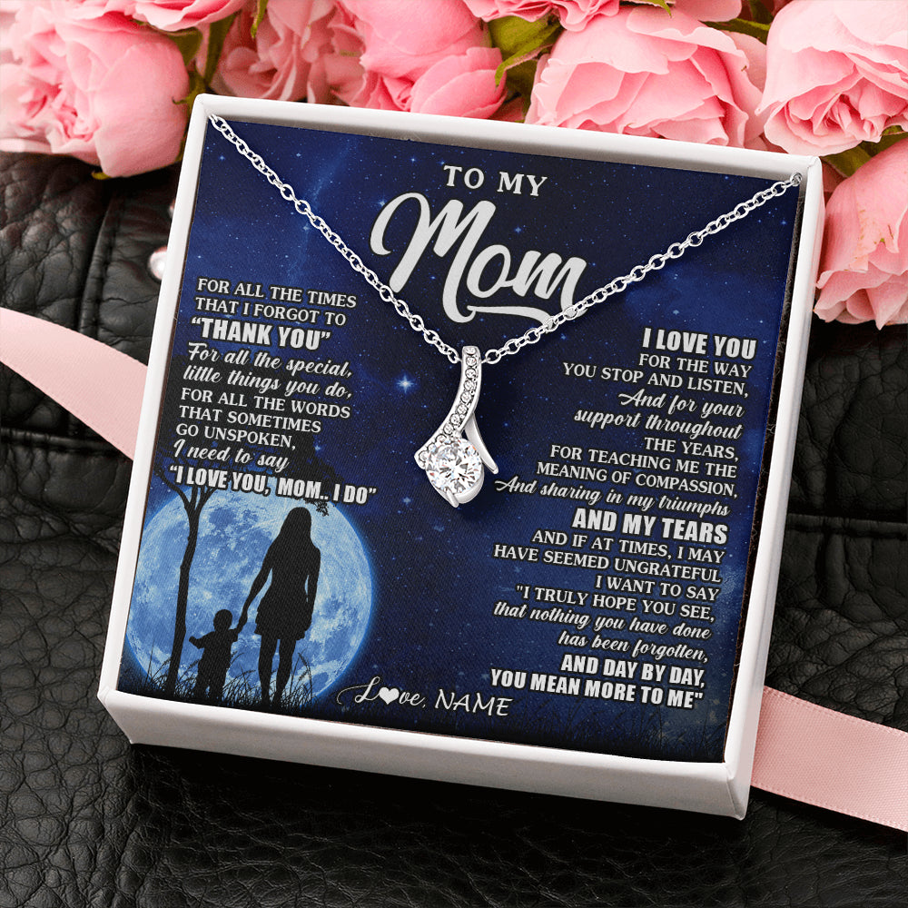 Alluring Beauty Necklace 14K White Gold Finish | 2 | Personalized To My Mom Necklace From Daughter Son Thank You Grateful Love Mom Birthday Mothers Day Thanksgiving Christmas Customized Gift Box Message Card | teecentury
