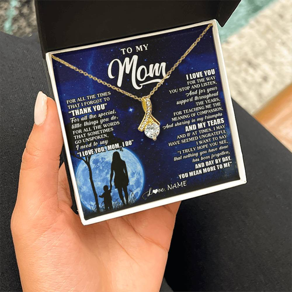 Alluring Beauty Necklace 18K Yellow Gold Finish | 2 | Personalized To My Mom Necklace From Daughter Son Thank You Grateful Love Mom Birthday Mothers Day Thanksgiving Christmas Customized Gift Box Message Card | teecentury