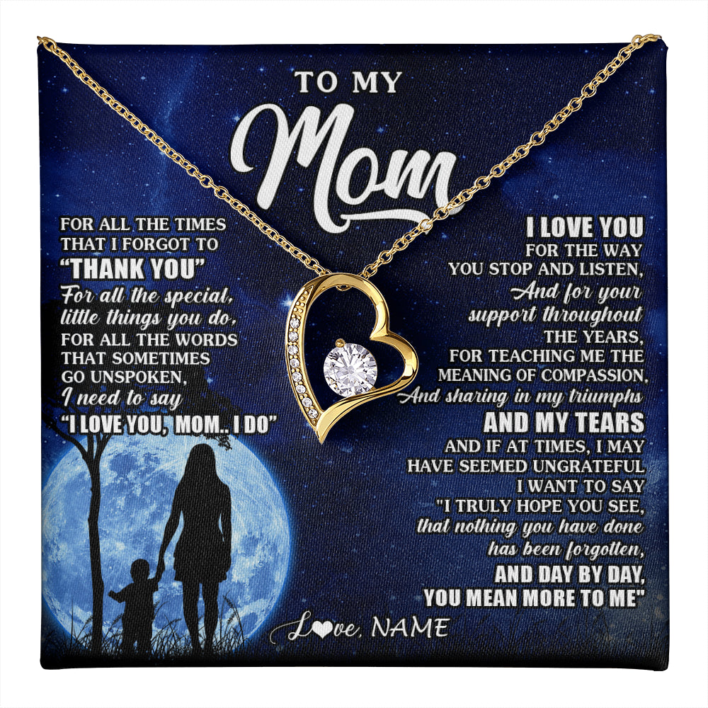Forever Love Necklace 18K Yellow Gold Finish | 1 | Personalized To My Mom Necklace From Daughter Son Thank You Grateful Love Mom Birthday Mothers Day Thanksgiving Christmas Customized Gift Box Message Card | teecentury