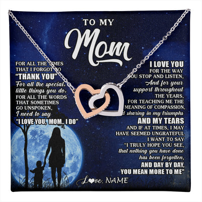 Interlocking Hearts Necklace Stainless Steel & Rose Gold Finish | 1 | Personalized To My Mom Necklace From Daughter Son Thank You Grateful Love Mom Birthday Mothers Day Thanksgiving Christmas Customized Gift Box Message Card | teecentury