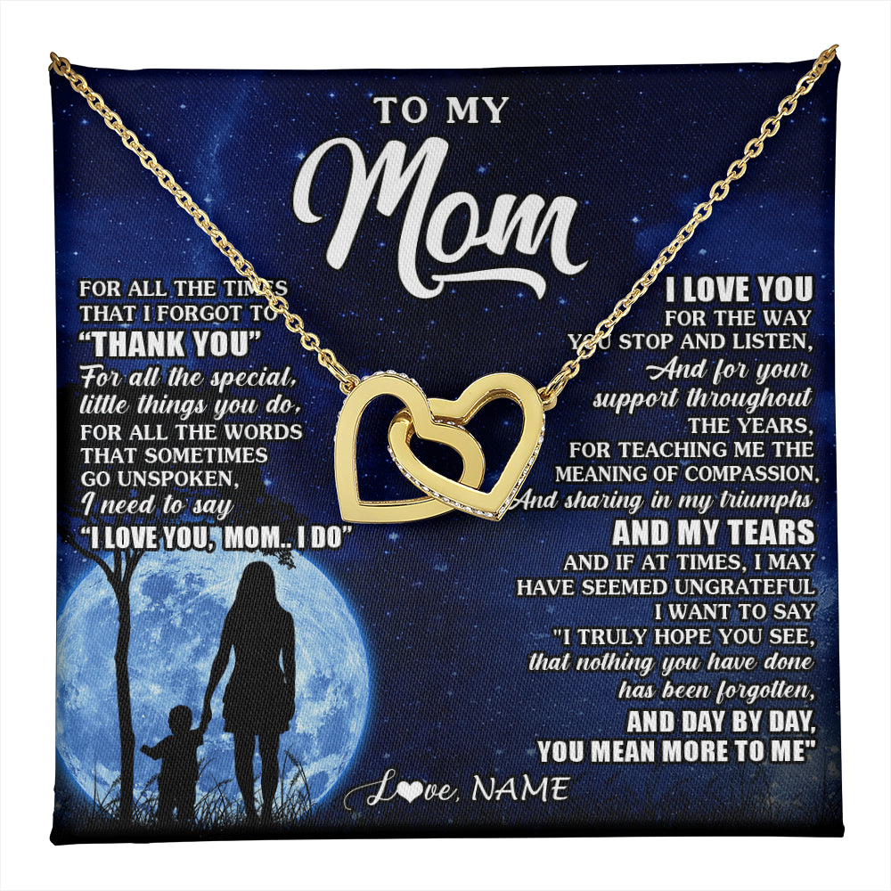 Interlocking Hearts Necklace 18K Yellow Gold Finish | 1 | Personalized To My Mom Necklace From Daughter Son Thank You Grateful Love Mom Birthday Mothers Day Thanksgiving Christmas Customized Gift Box Message Card | teecentury