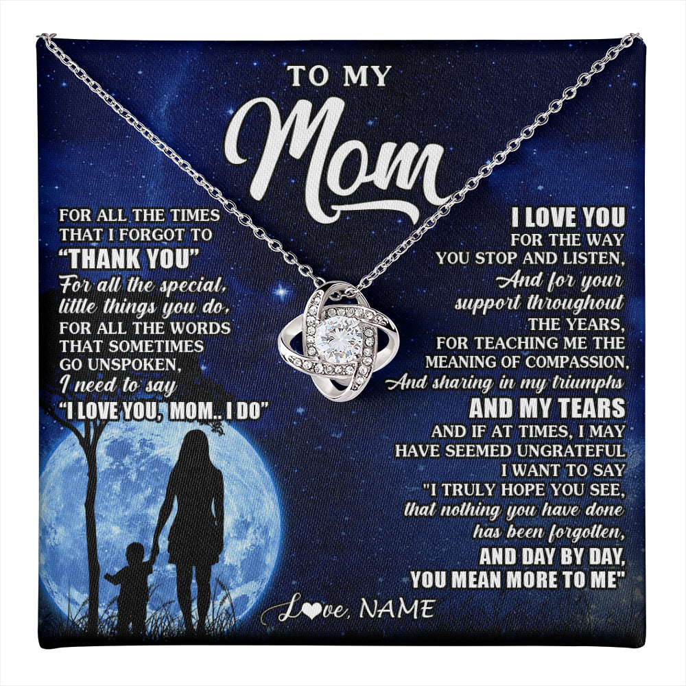 Love Knot Necklace 14K White Gold Finish | 1 | Personalized To My Mom Necklace From Daughter Son Thank You Grateful Love Mom Birthday Mothers Day Thanksgiving Christmas Customized Gift Box Message Card | teecentury