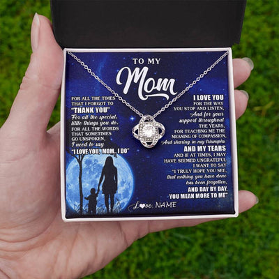 Love Knot Necklace 14K White Gold Finish | 2 | Personalized To My Mom Necklace From Daughter Son Thank You Grateful Love Mom Birthday Mothers Day Thanksgiving Christmas Customized Gift Box Message Card | teecentury