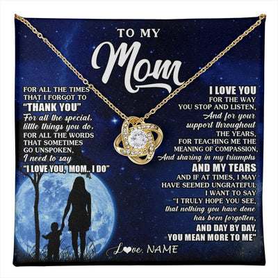 Love Knot Necklace 18K Yellow Gold Finish | 1 | Personalized To My Mom Necklace From Daughter Son Thank You Grateful Love Mom Birthday Mothers Day Thanksgiving Christmas Customized Gift Box Message Card | teecentury