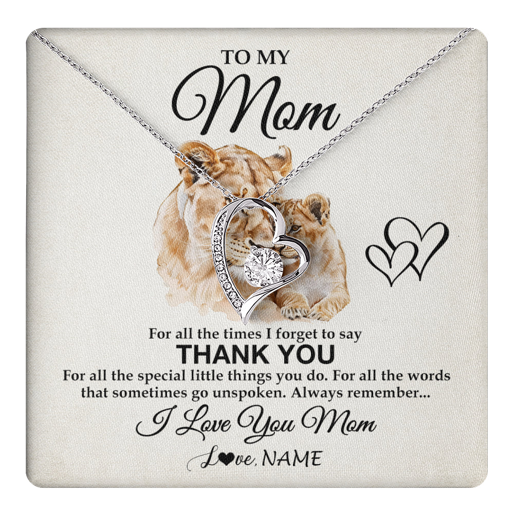 Forever Love Necklace 14K White Gold Finish | 1 | Personalized To My Mom Necklace From Daughter Son Thank You Lion Mom Gift For Mothers Day Birthday Gift Christmas For Mom Customized Gift Box Message Card | teecentury