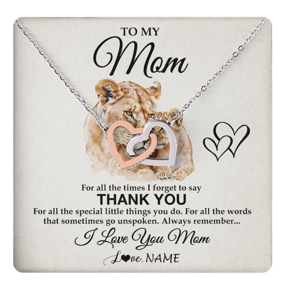 Interlocking Hearts Necklace Stainless Steel & Rose Gold Finish | 1 | Personalized To My Mom Necklace From Daughter Son Thank You Lion Mom Gift For Mothers Day Birthday Gift Christmas For Mom Customized Gift Box Message Card | teecentury