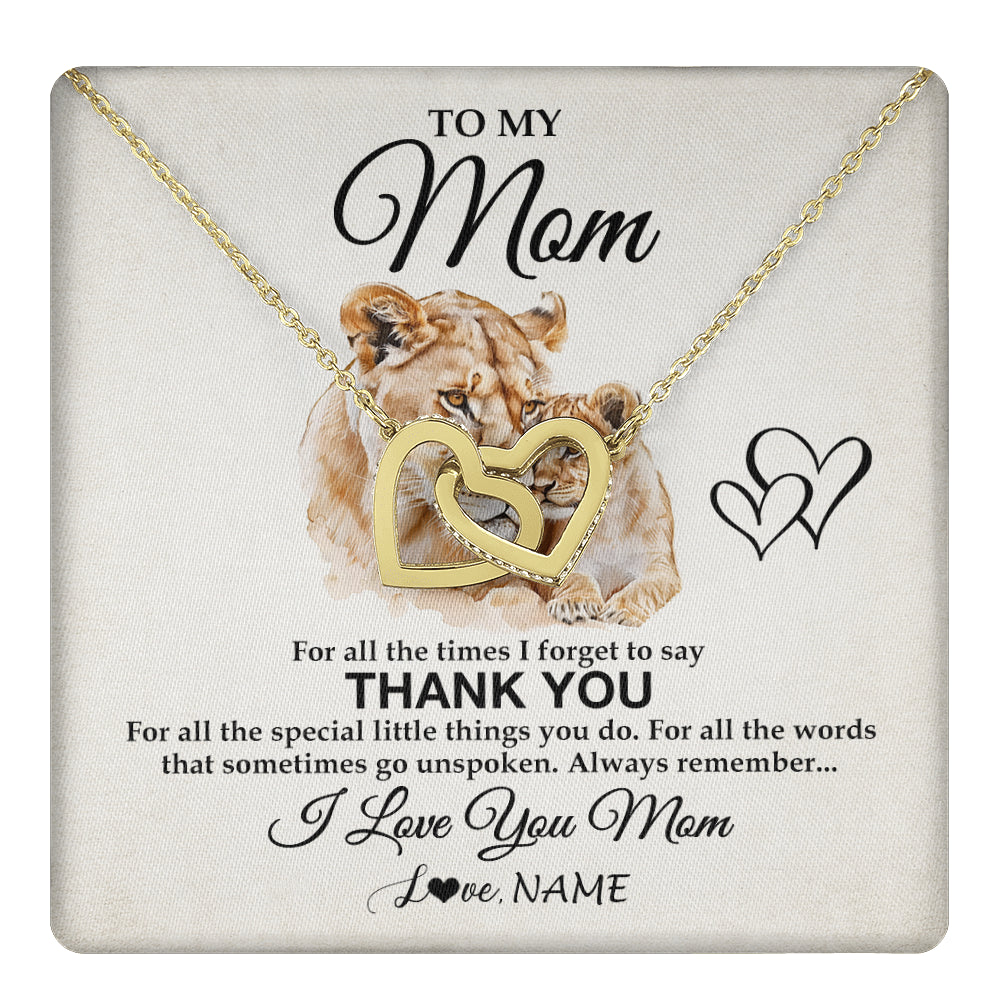 Interlocking Hearts Necklace 18K Yellow Gold Finish | 1 | Personalized To My Mom Necklace From Daughter Son Thank You Lion Mom Gift For Mothers Day Birthday Gift Christmas For Mom Customized Gift Box Message Card | teecentury