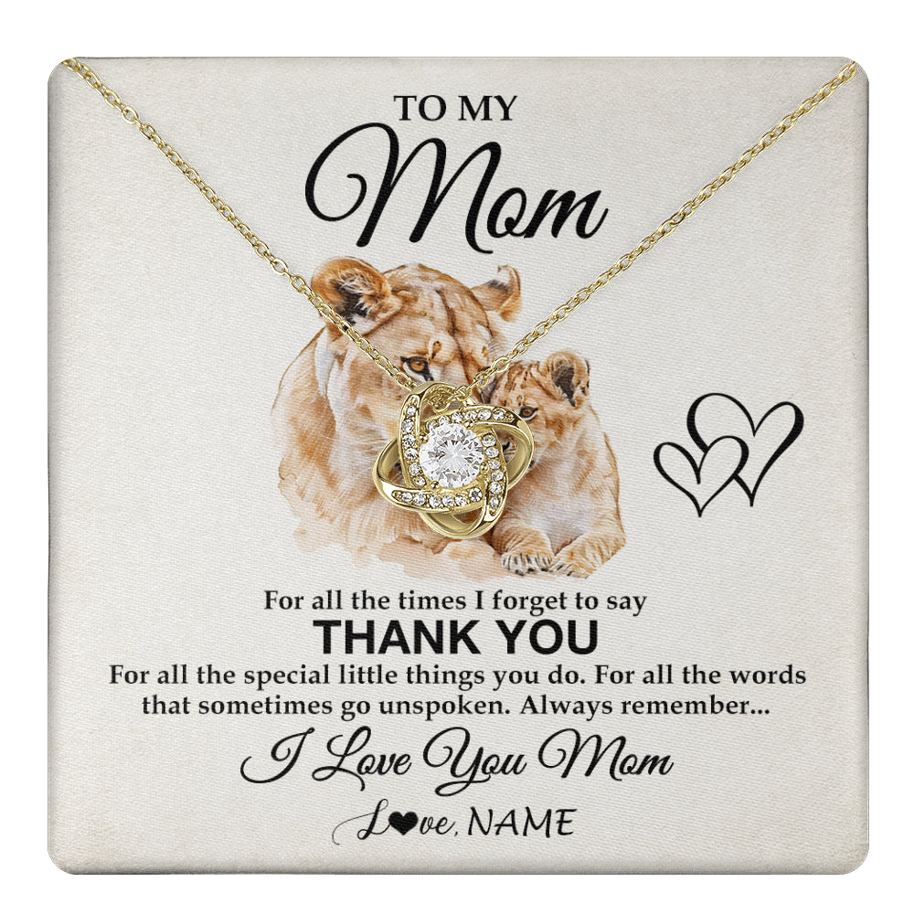 Love Knot Necklace 18K Yellow Gold Finish | 1 | Personalized To My Mom Necklace From Daughter Son Thank You Lion Mom Gift For Mothers Day Birthday Gift Christmas For Mom Customized Gift Box Message Card | teecentury