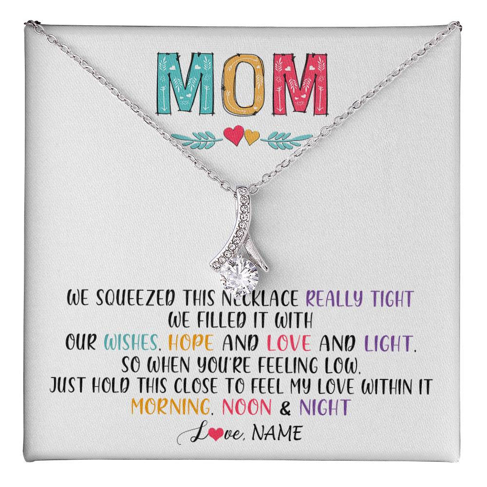 Alluring Beauty Necklace 14K White Gold Finish | 1 | Personalized To My Mom Necklace From Daughter Son We Squeezed This Necklace Mom Birthday Mothers Day Christmas Jewelry Customized Gift Box Message Card | teecentury