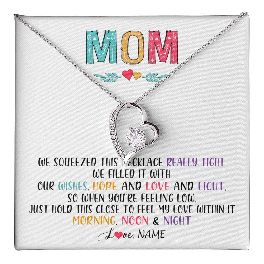 Forever Love Necklace 14K White Gold Finish | 1 | Personalized To My Mom Necklace From Daughter Son We Squeezed This Necklace Mom Birthday Mothers Day Christmas Jewelry Customized Gift Box Message Card | teecentury