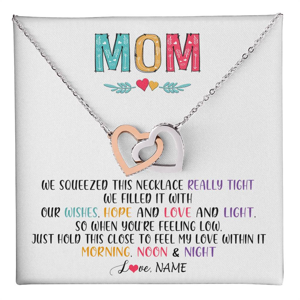 Interlocking Hearts Necklace Stainless Steel & Rose Gold Finish | 1 | Personalized To My Mom Necklace From Daughter Son We Squeezed This Necklace Mom Birthday Mothers Day Christmas Jewelry Customized Gift Box Message Card | teecentury
