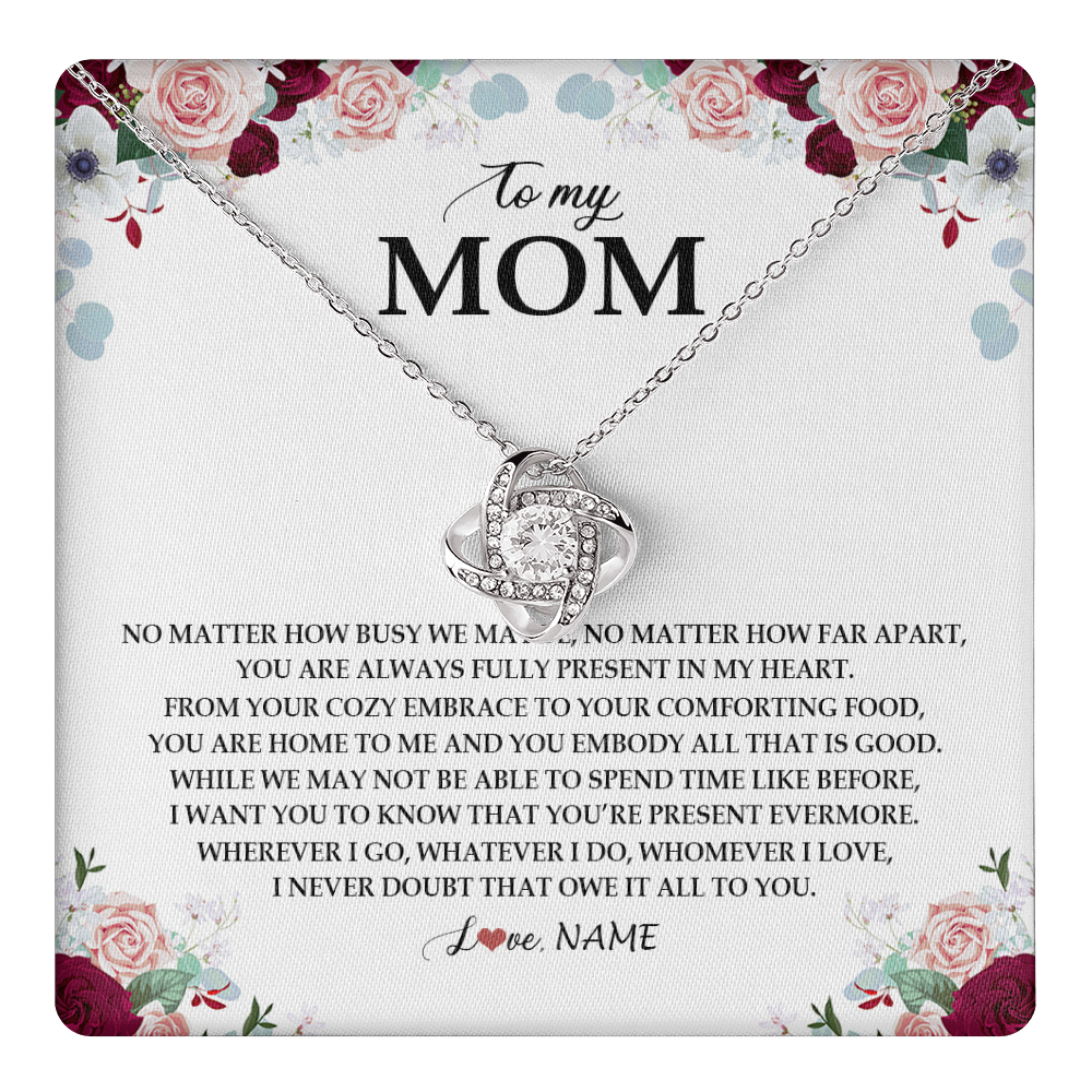 Love Knot Necklace 14K White Gold Finish | 1 | Personalized To My Mom Necklace From Daughter Son You Are Always Fully Present In My Heart Mother Birthday Mothers Day Jewelry Customized Gift Box Message Card | teecentury